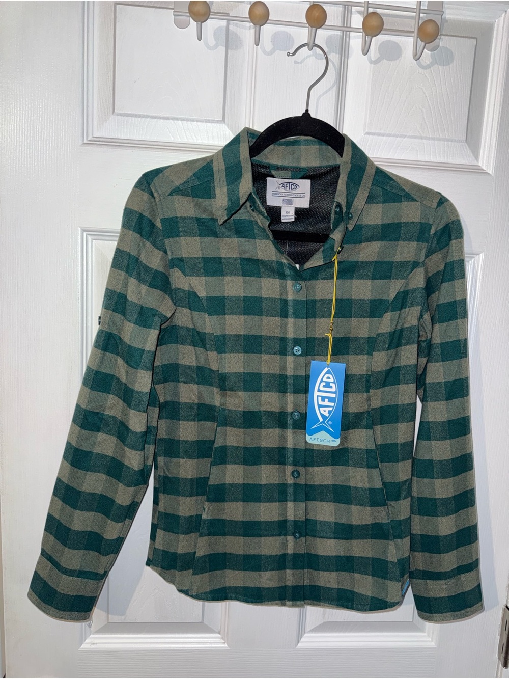 AFTCO Men's Fishing Jacket Green Stripe Button Down Pockets Vented Size XS NWT